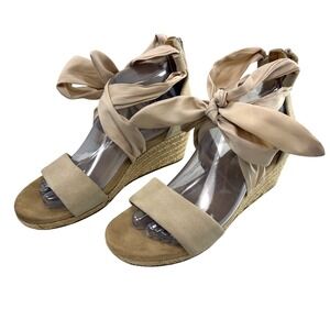 UGG‎ Trina ribbon-tie suede espadrillei wedge Sandals Size 8 Ankle Wrap Beige
